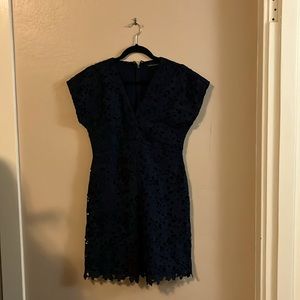Banana Republic Black Dark Blue Thick Floral Lace V Neck Dress 2